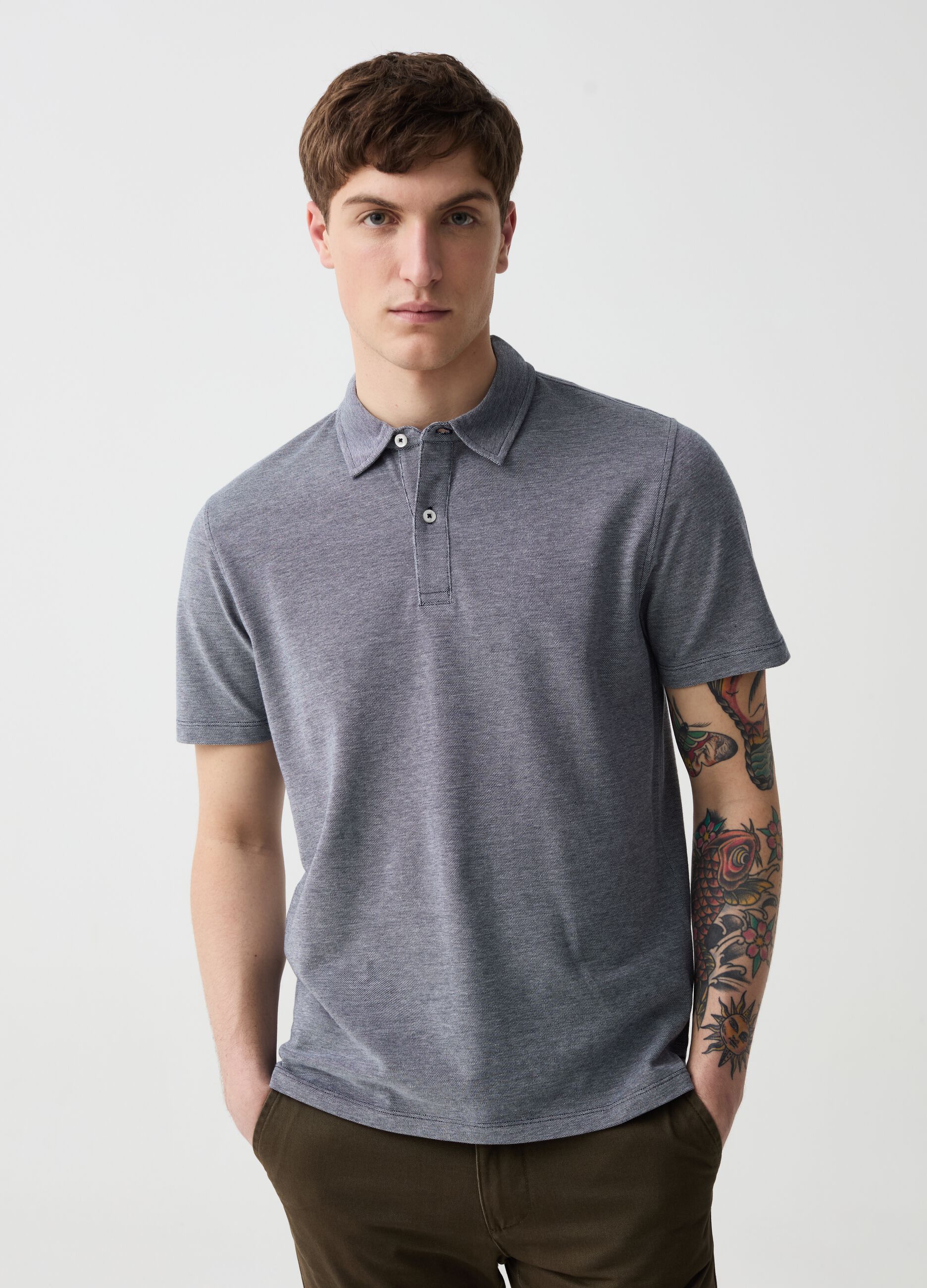 Ovs Polo in piquet con trama jacquard bicolore