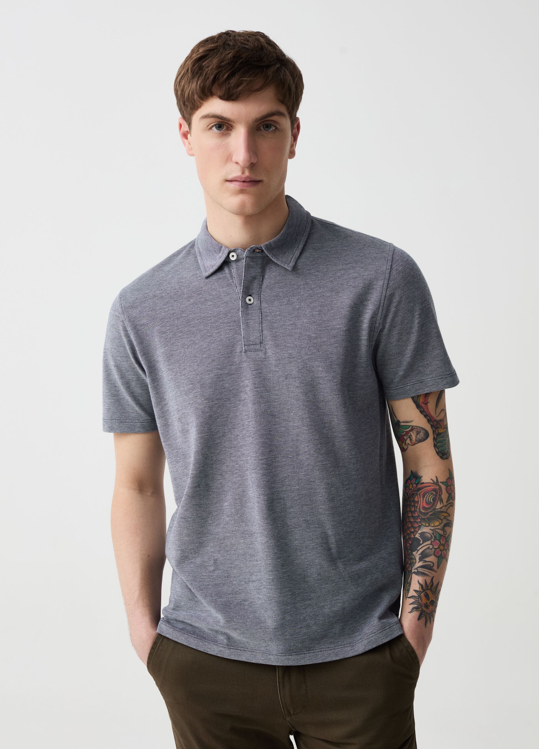 Piquet polo shirt with two-tone jacquard weave