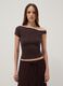 Brown stretch viscose T-shirt with Bardot neckline_2