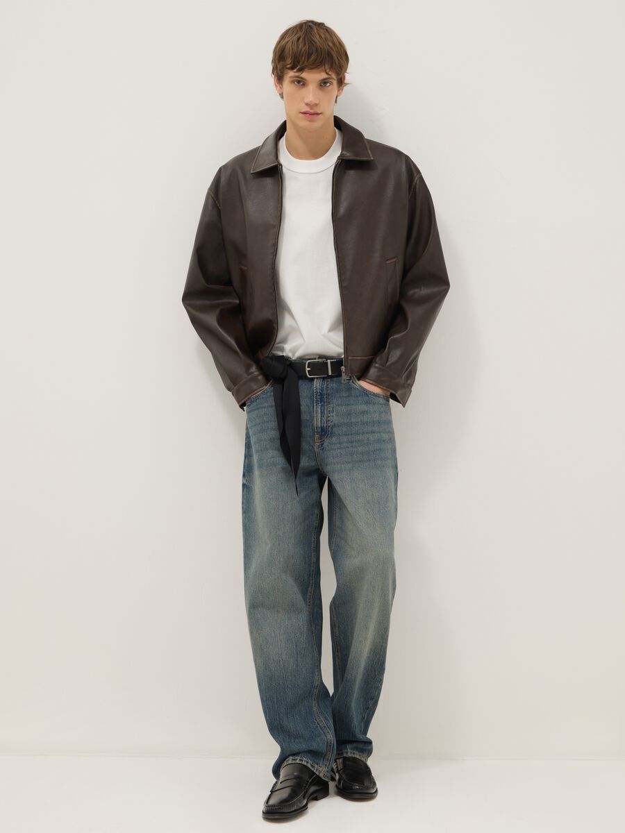 Brown padded oversized jacket with zip_1