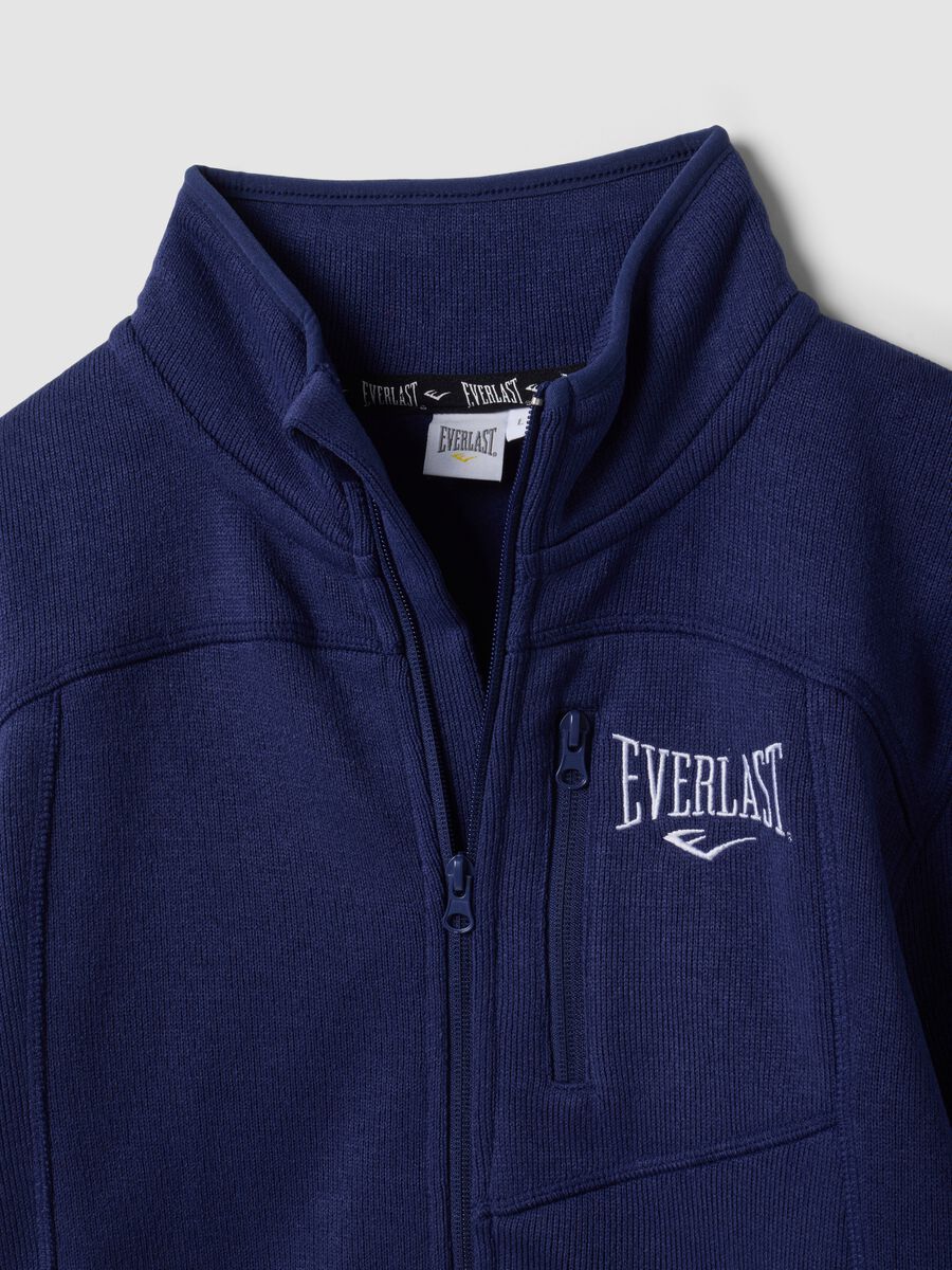 Blue full-zip sweatshirt with high neck and logo_1