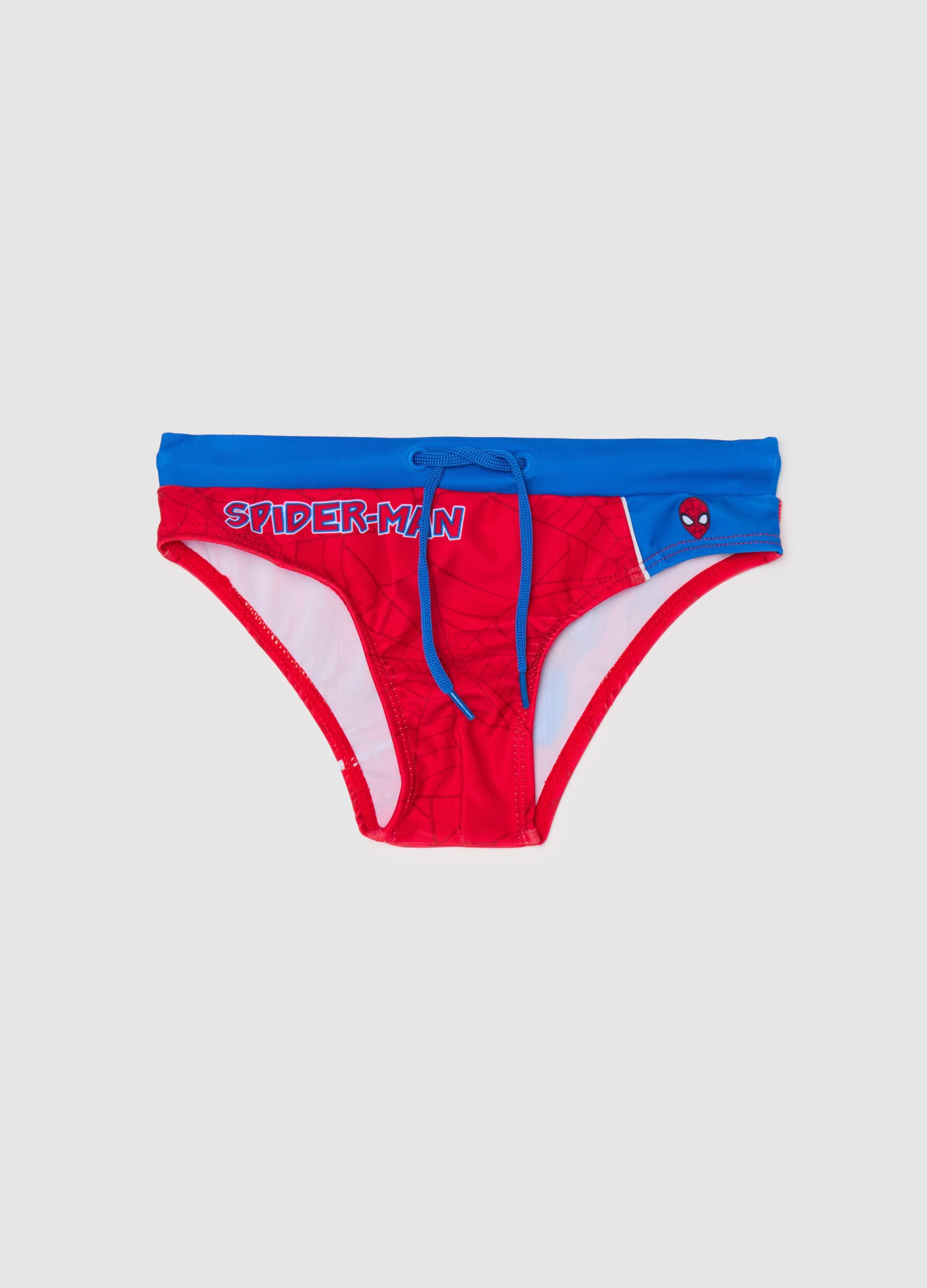 Red swimming briefs with Spider-Man print for boys