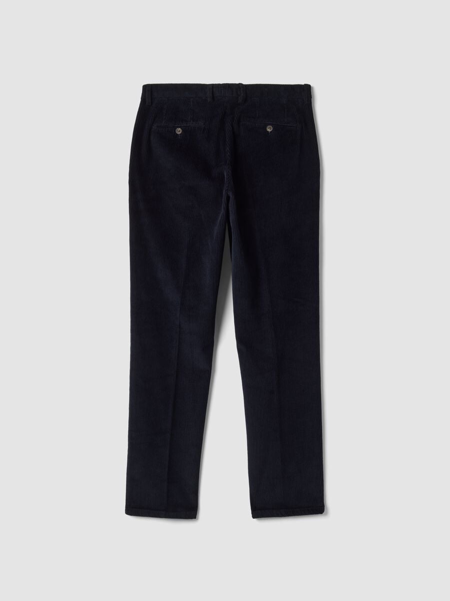 Pantaloni blu in cotone elasticizzato a coste_2