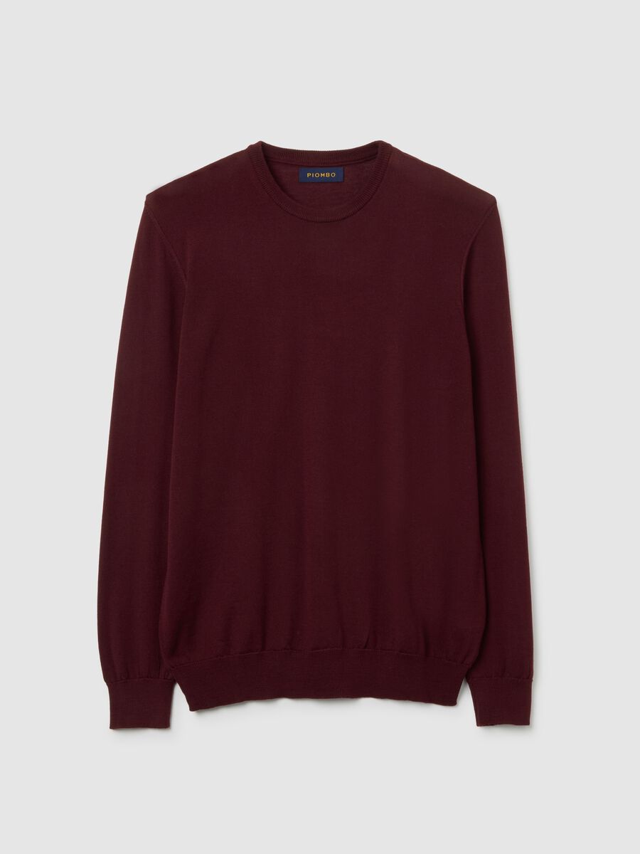 Red merino wool sweater, regular fit with crew neck_4
