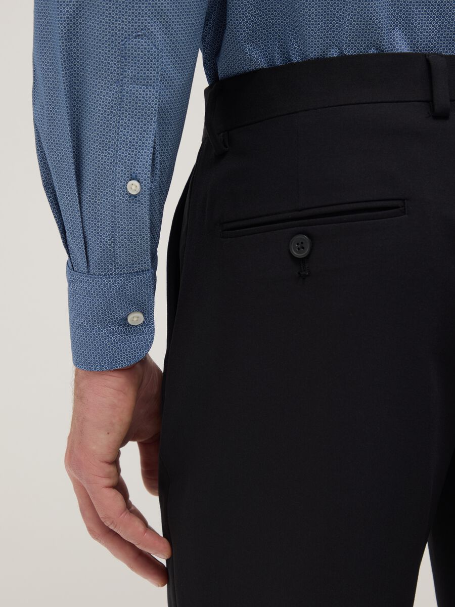 Blue shirt with micro-checks in stretch cotton regular fit_3