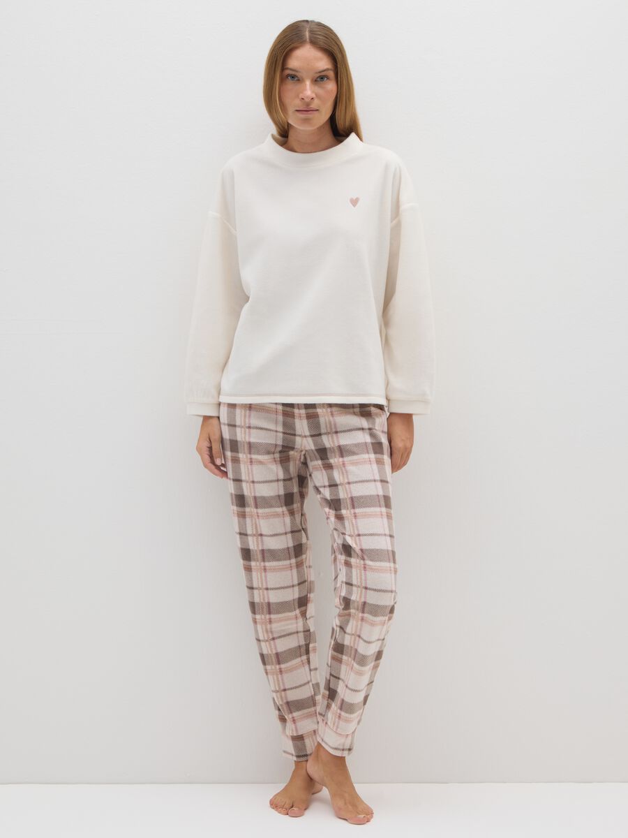 Felpa in pile bianca regular fit con ricamo_0