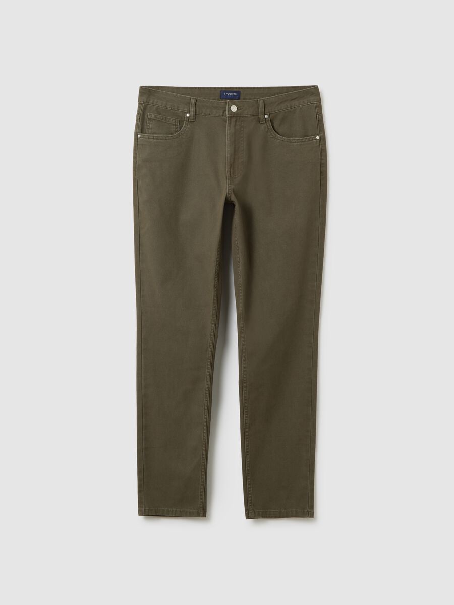 Green stretch cotton slim fit trousers_0