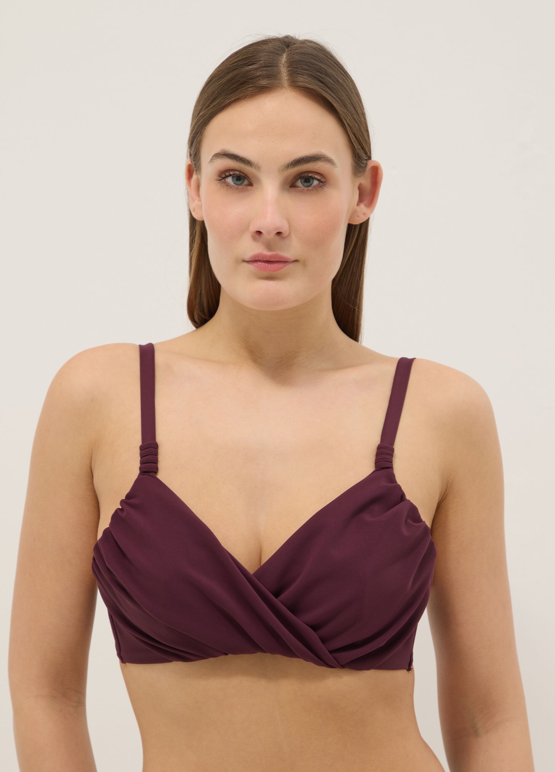 Purple shaping bikini top in stretchy fabric