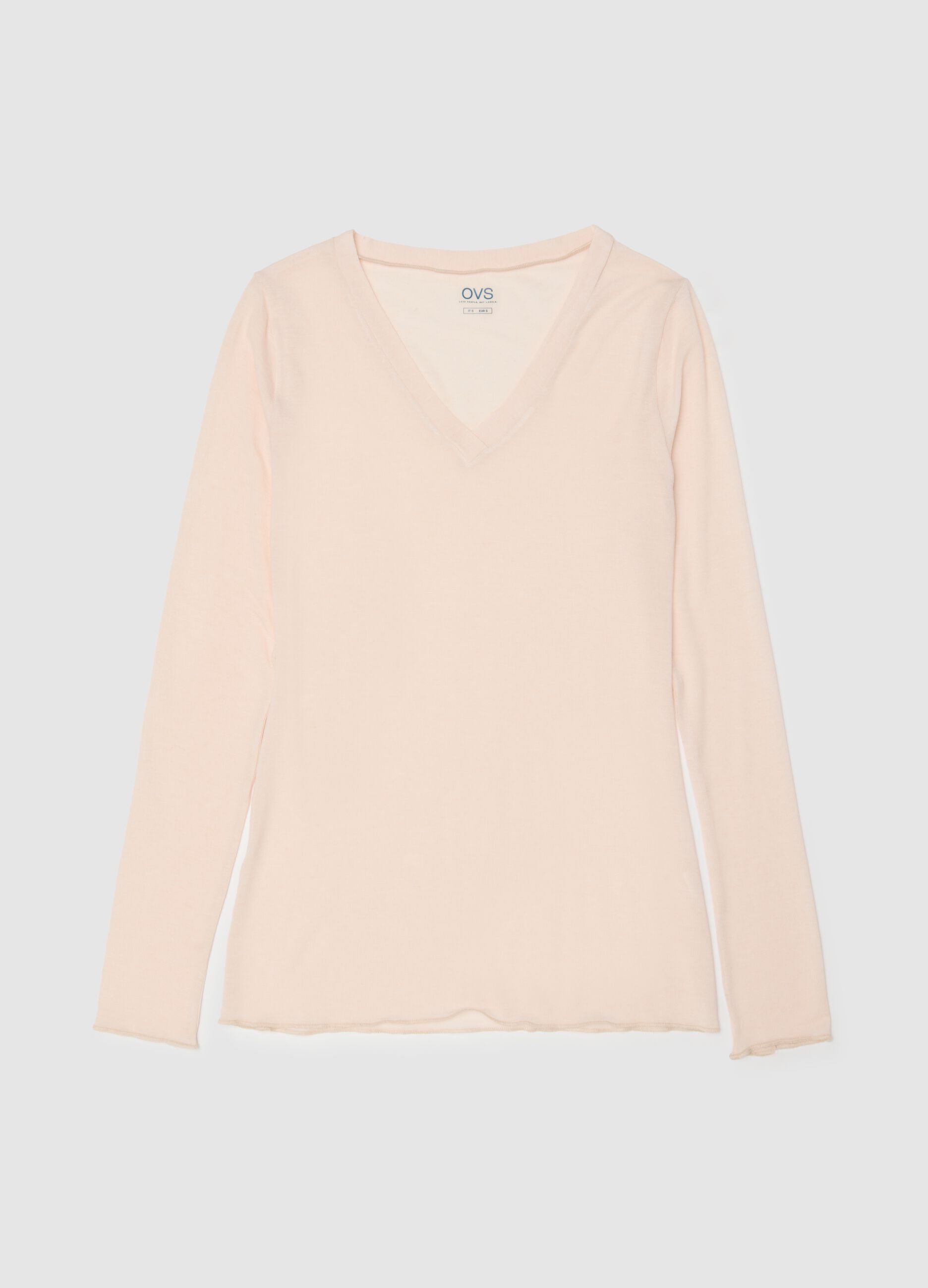 Pink long sleeve regular fit V-neck top