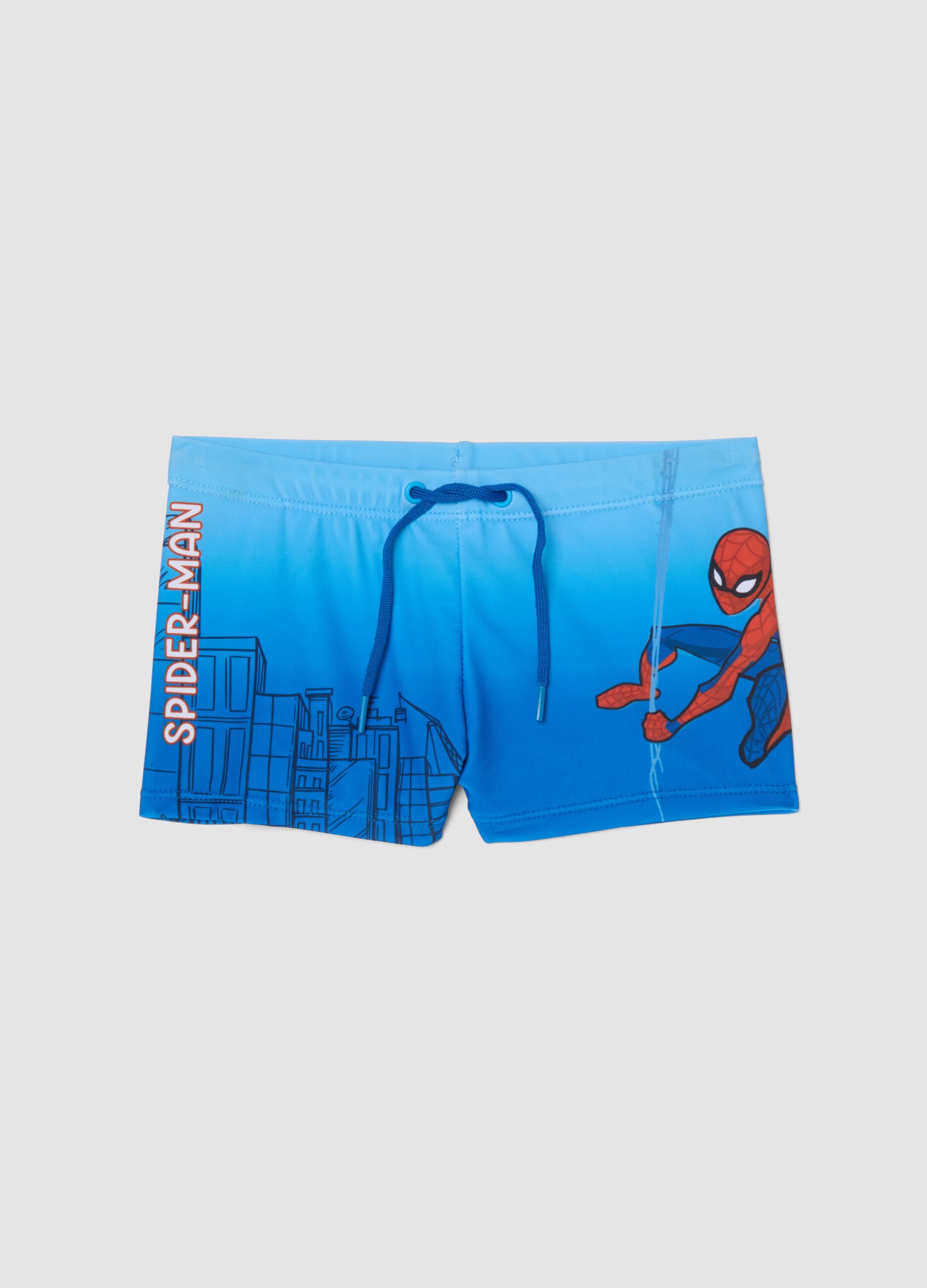 Blue stretch fabric boxer swim shorts