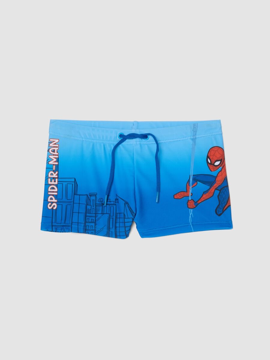 Blue stretch fabric boxer swim shorts_0