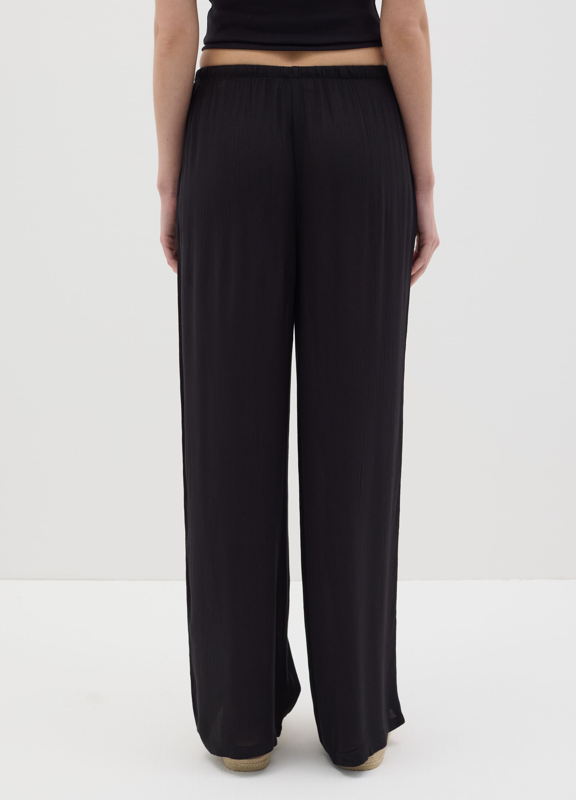 Pantaloni da donna in puro viscosa neri relaxed fit