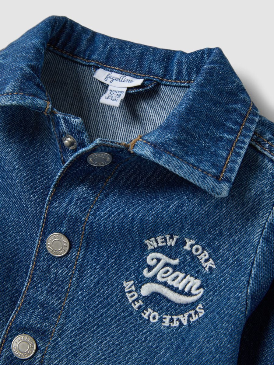 Shacket blu in puro cotone denim con bottoni a pressione_2