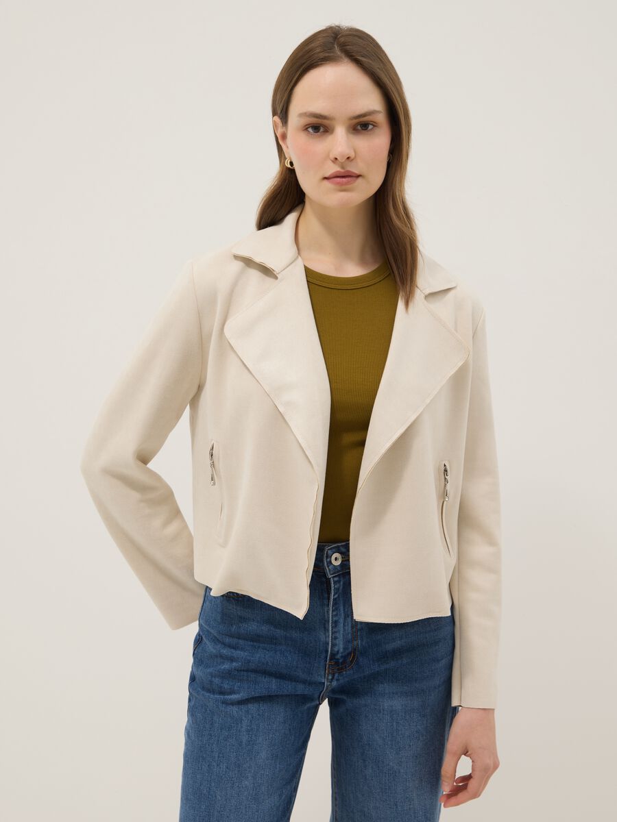 Giacca in puro cotone beige regular fit in stile biker_1