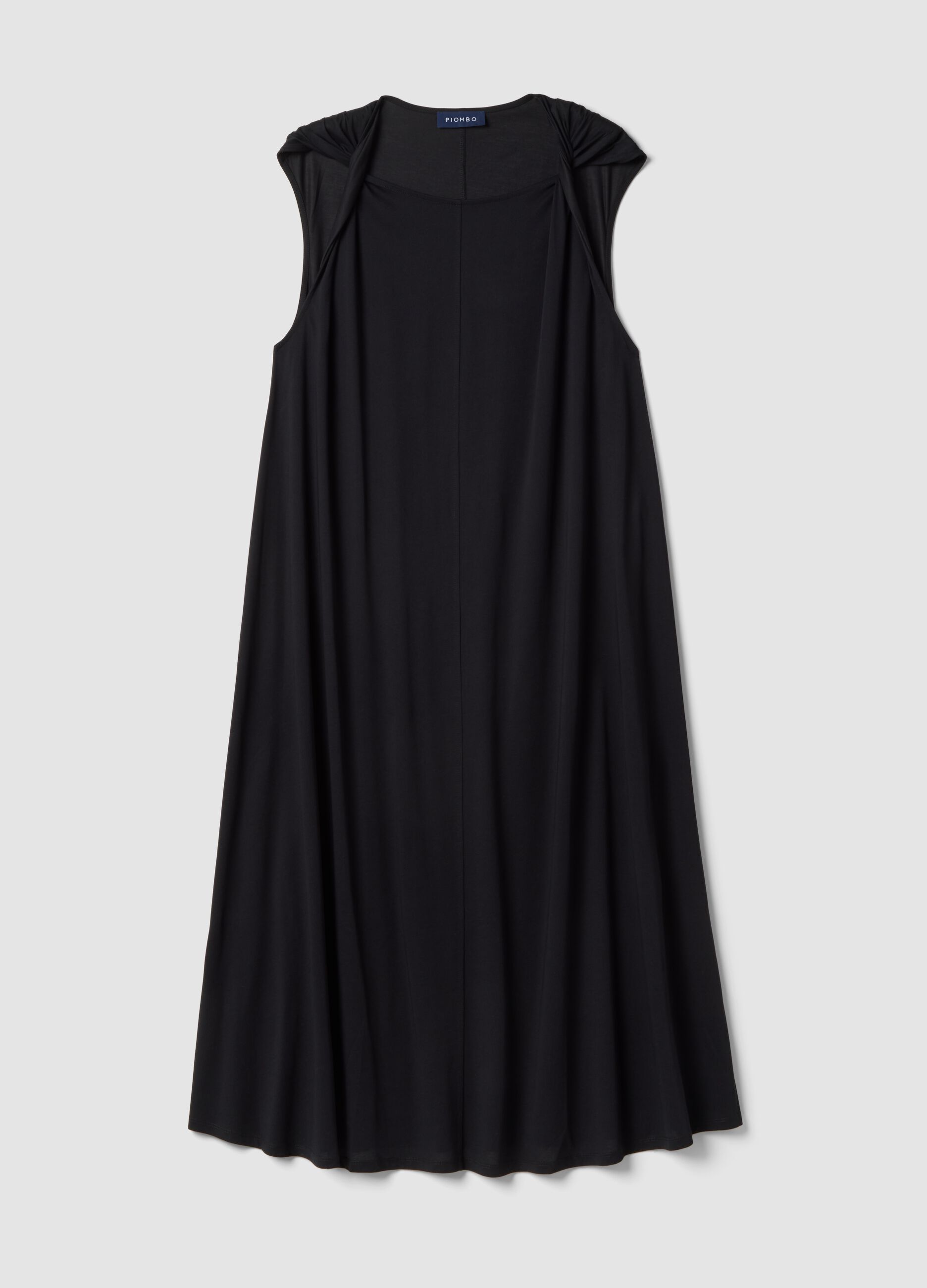 Long black cotton-blend dress, regular fit