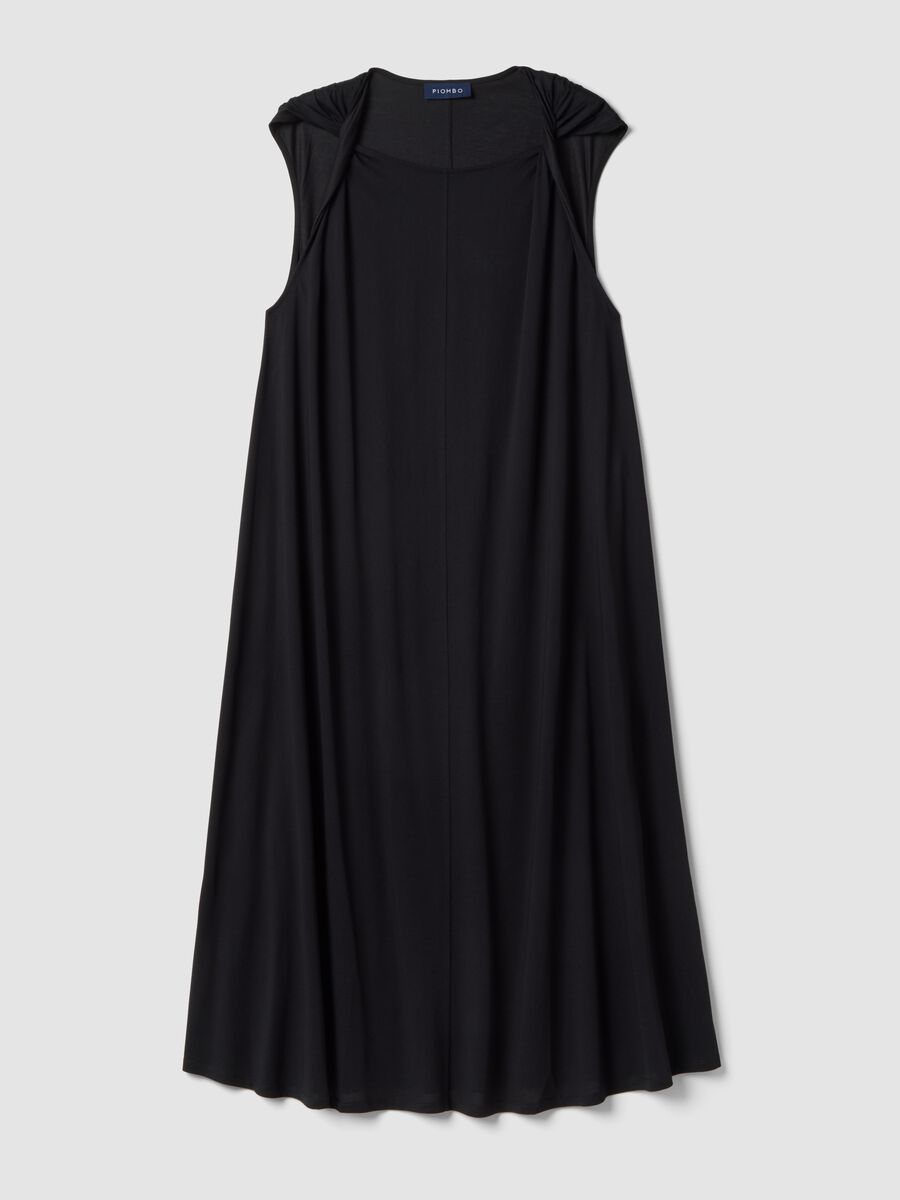 Long black cotton-blend dress, regular fit_4