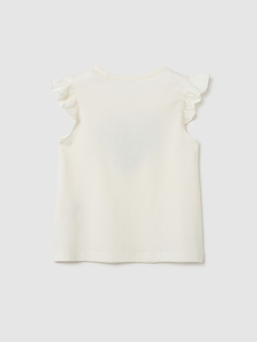 Girls' white pure cotton T-shirt regular fit with frills_1