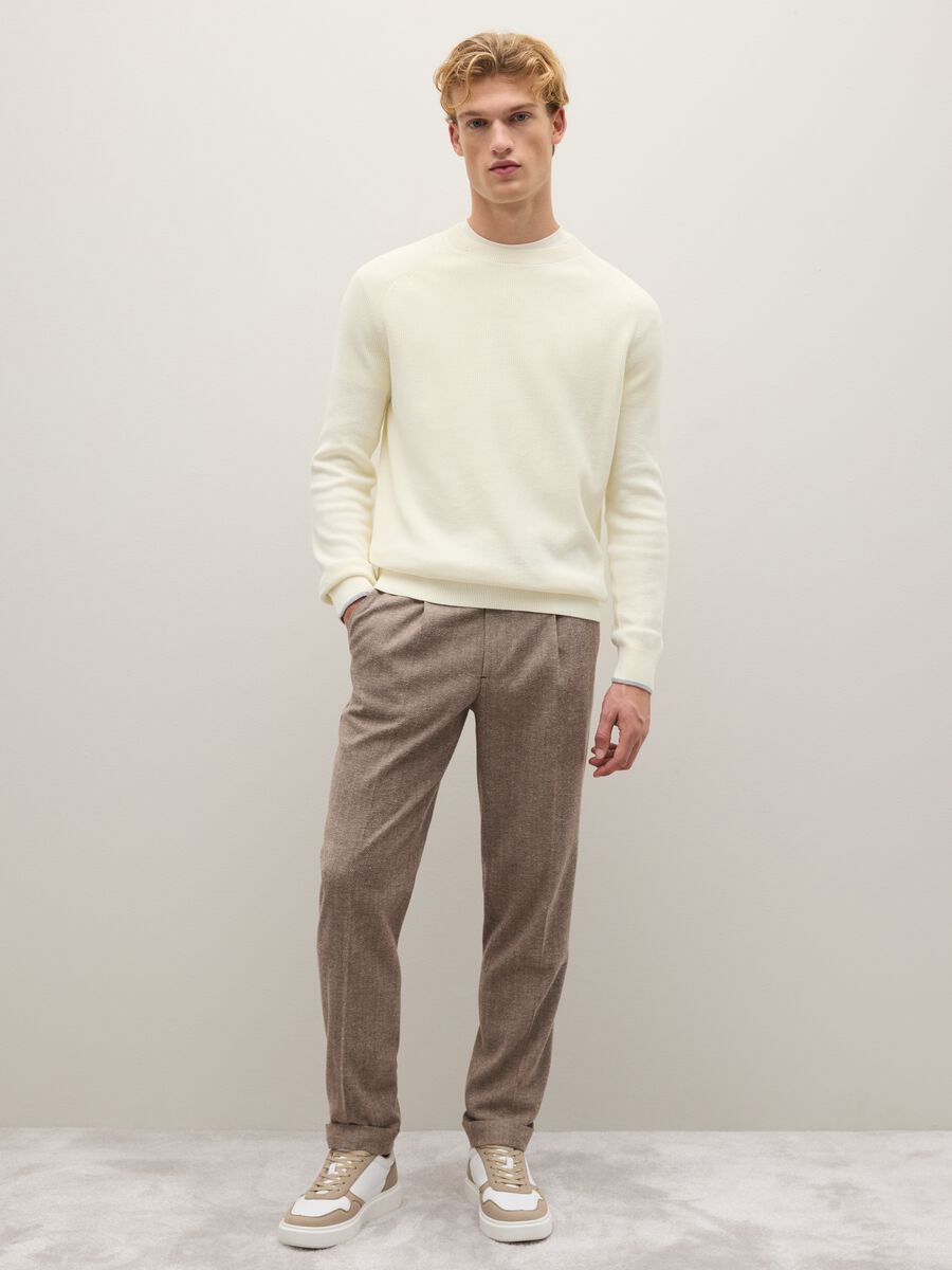 Beige pure cotton sweatshirt regular fit with crew neck_1
