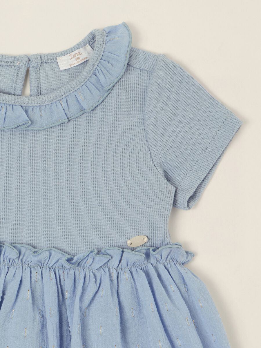 Baby Girl Light Blue Romper with Decorative Collar in Stretch Cotton_1