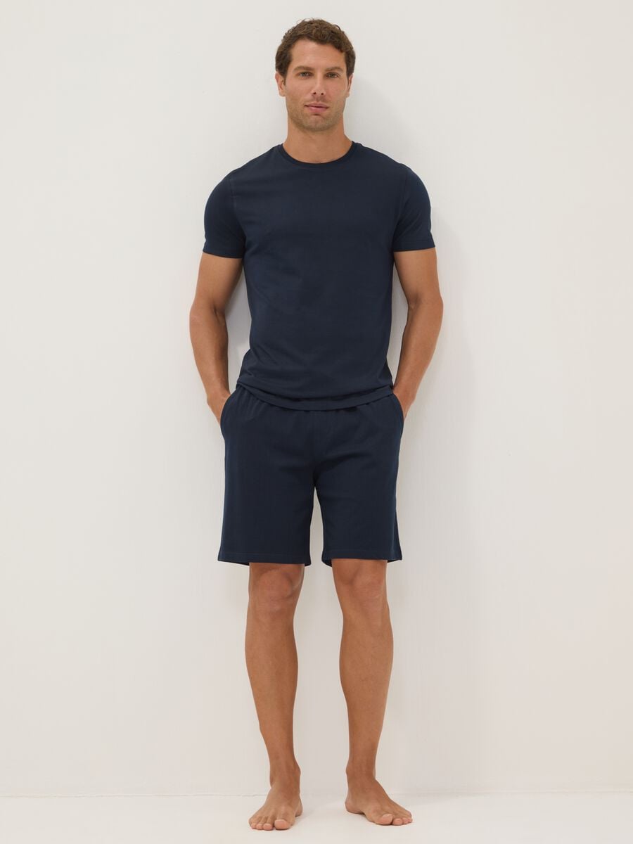Pantaloncini pigiama blu in cotone organico_0