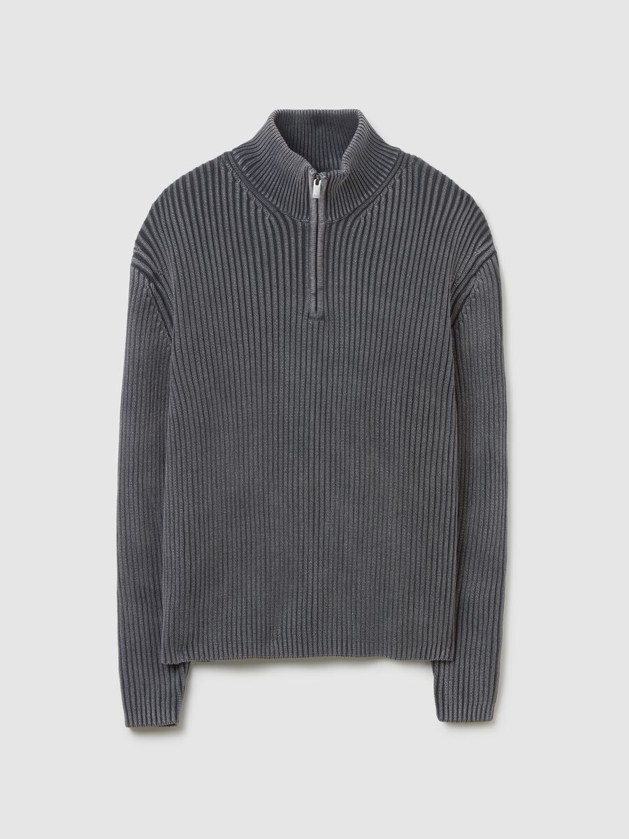 Half-Zip Ribbed Knit Vintage Grey_0