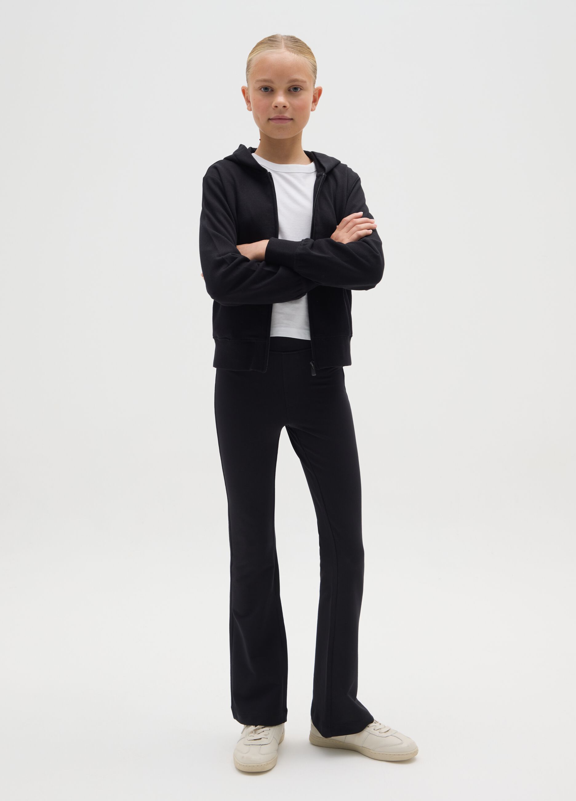 Girls' Black Stretch Cotton Slim Fit Leggings