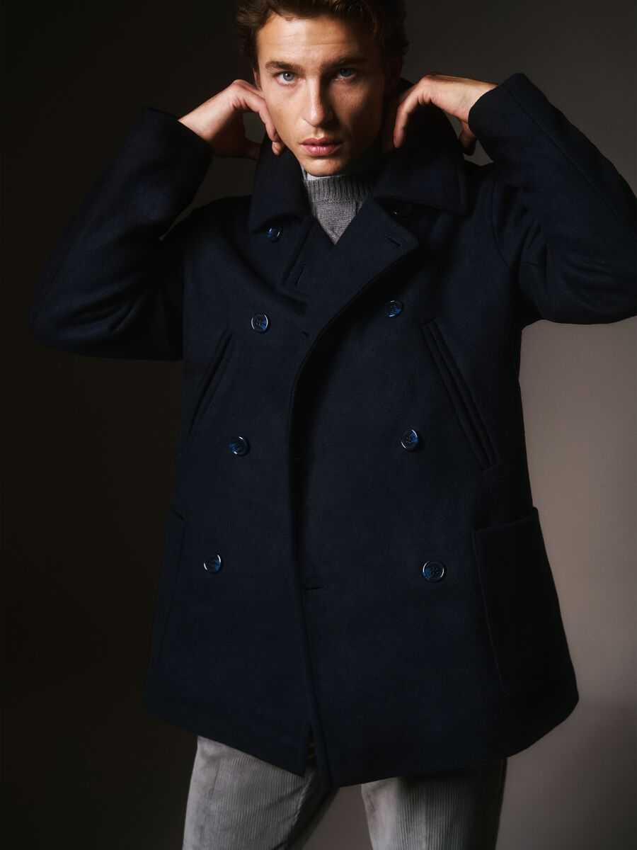 Giacca in misto lana blu regular fit con zip_0