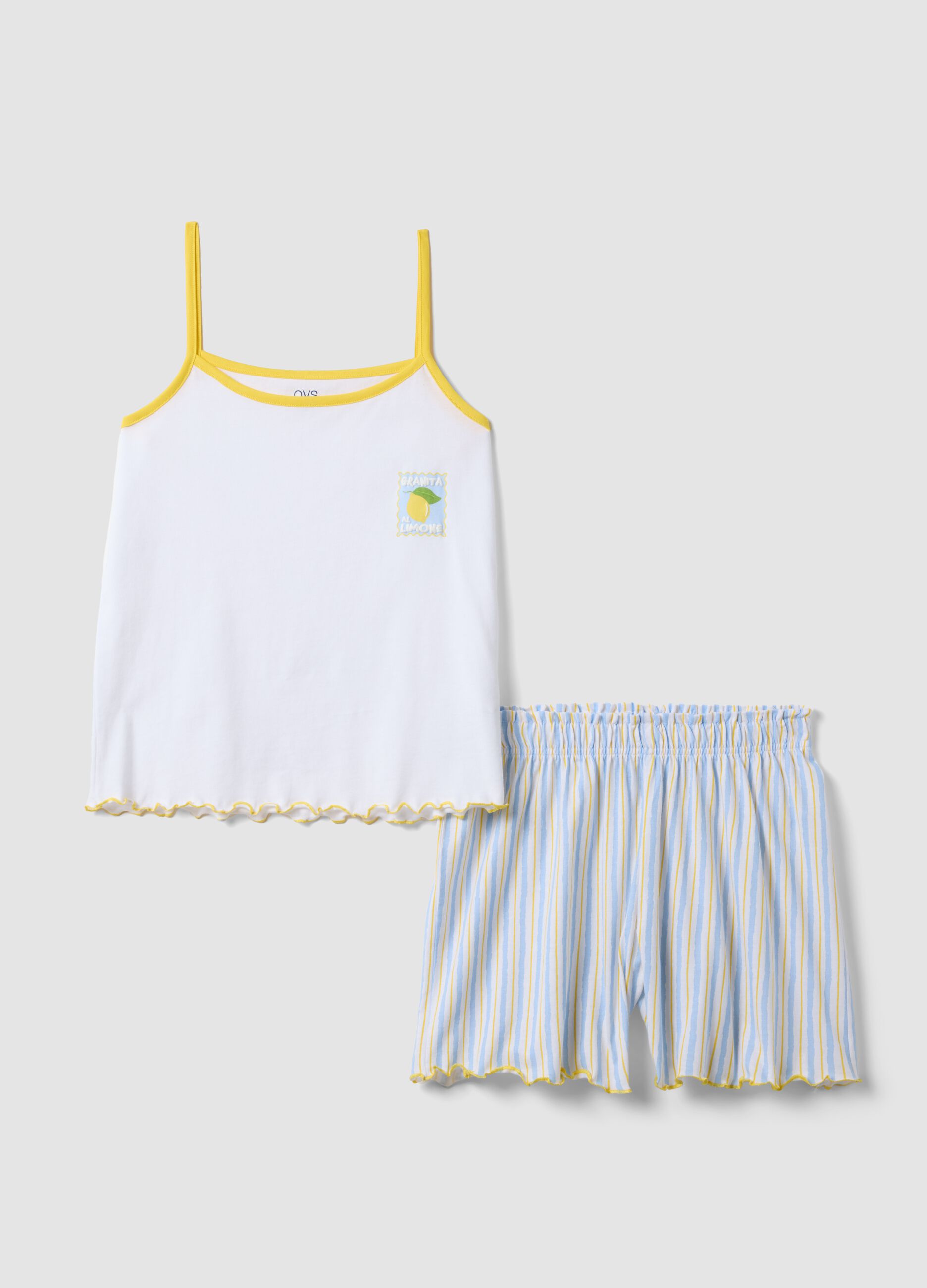 Multicolour pure cotton short pyjamas, regular fit, with gathered trims