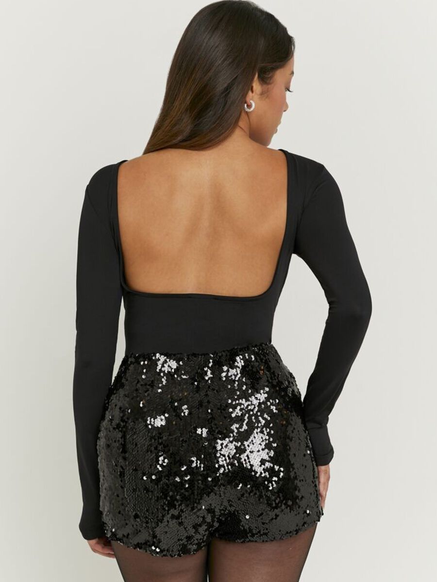 Black stretchy T-shirt regular fit with open back_1