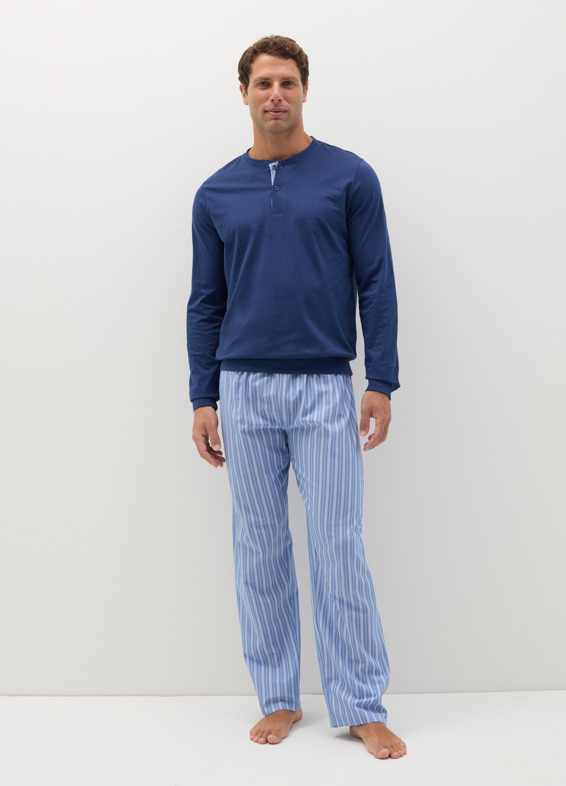 Long pyjamas with granddad neckline