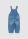 Blue denim pure cotton dungarees regular fit with embroidery for boys_1