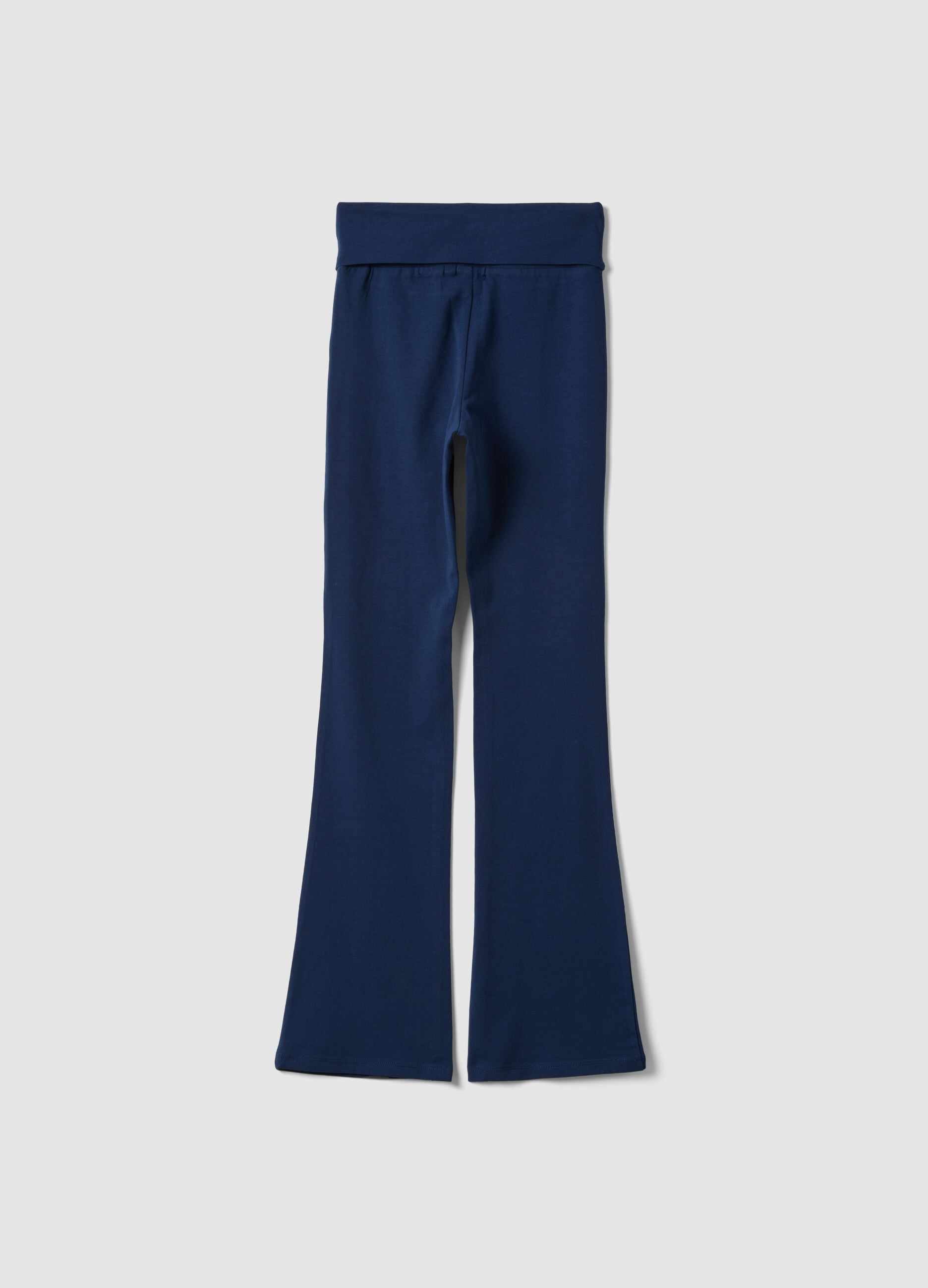 Blue flared leggings in stretch organic cotton for girls