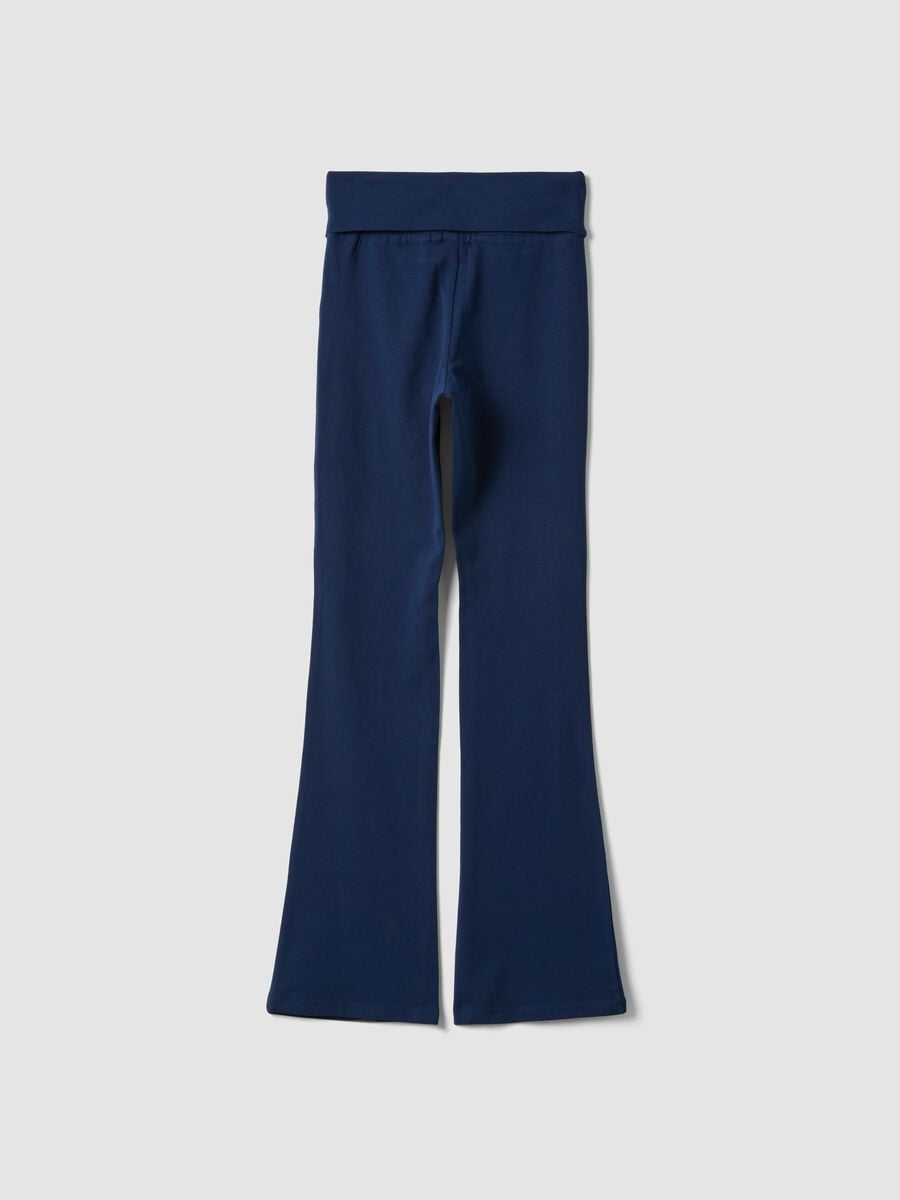 Blue flared leggings in stretch organic cotton for girls_4