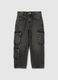 Children's pure cotton black regular fit cargo jeans_0