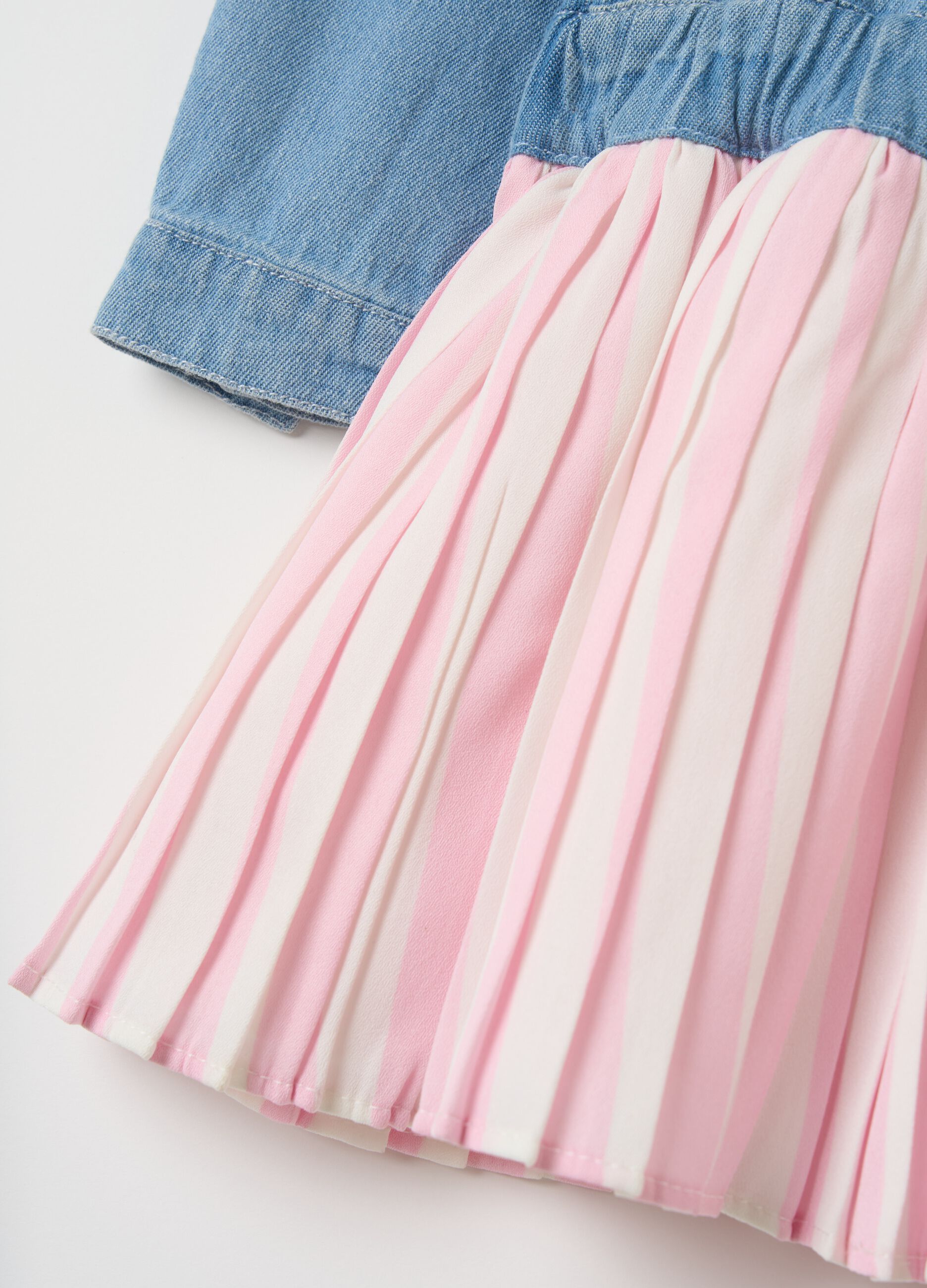 Denim dress with pleated skirt