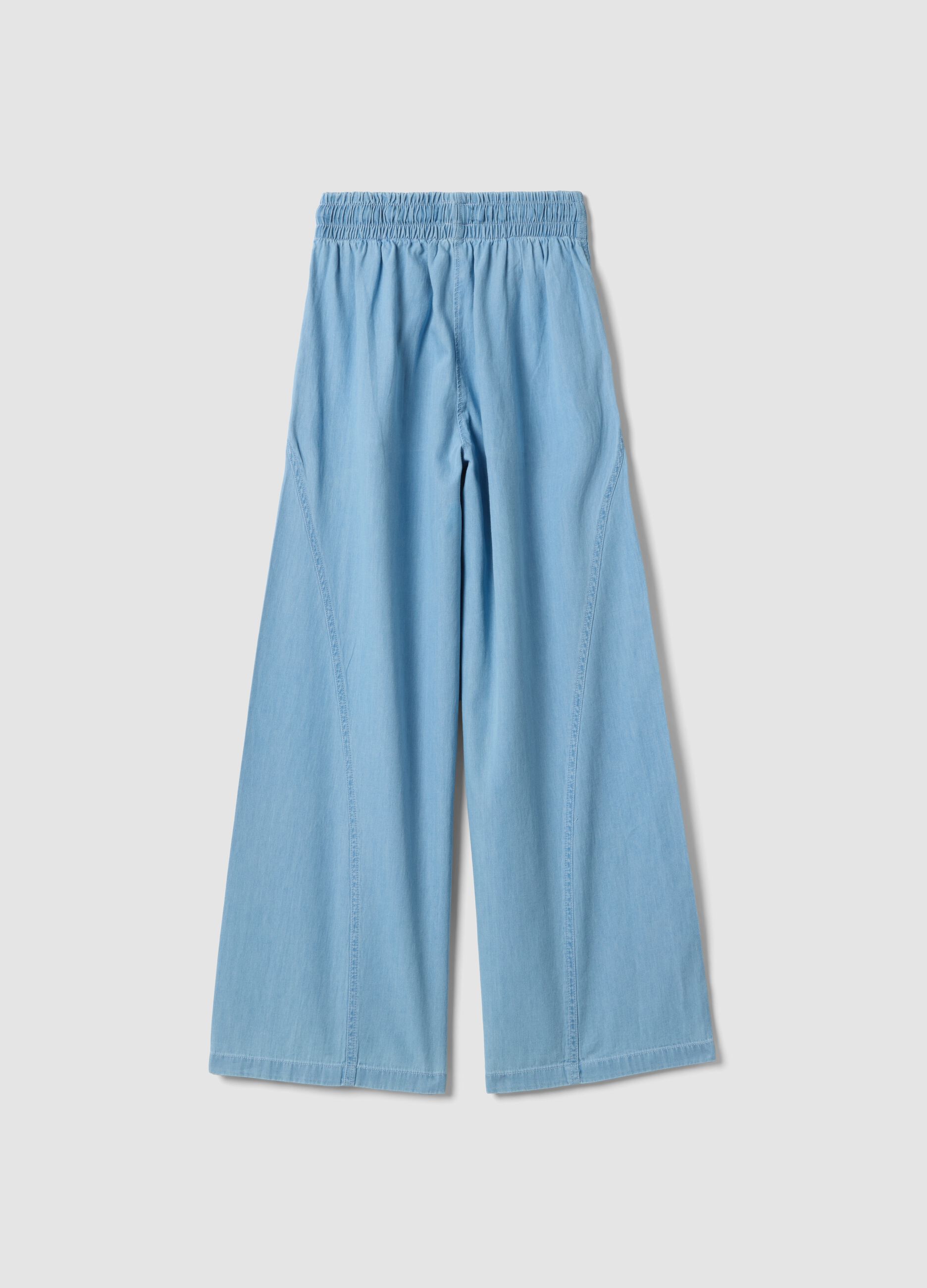 Light blue pure cotton denim wide-leg trousers for girls