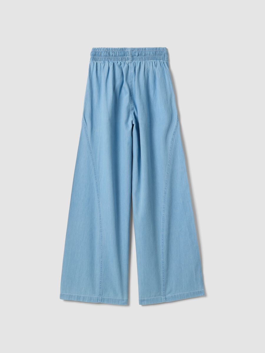 Light blue pure cotton denim wide-leg trousers for girls_4