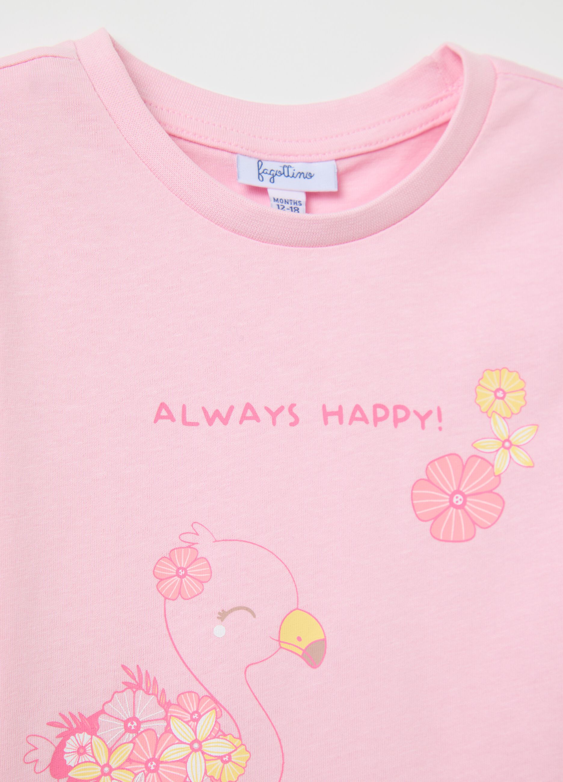 Two-pack pink T-shirts in cotton with print and embroidery