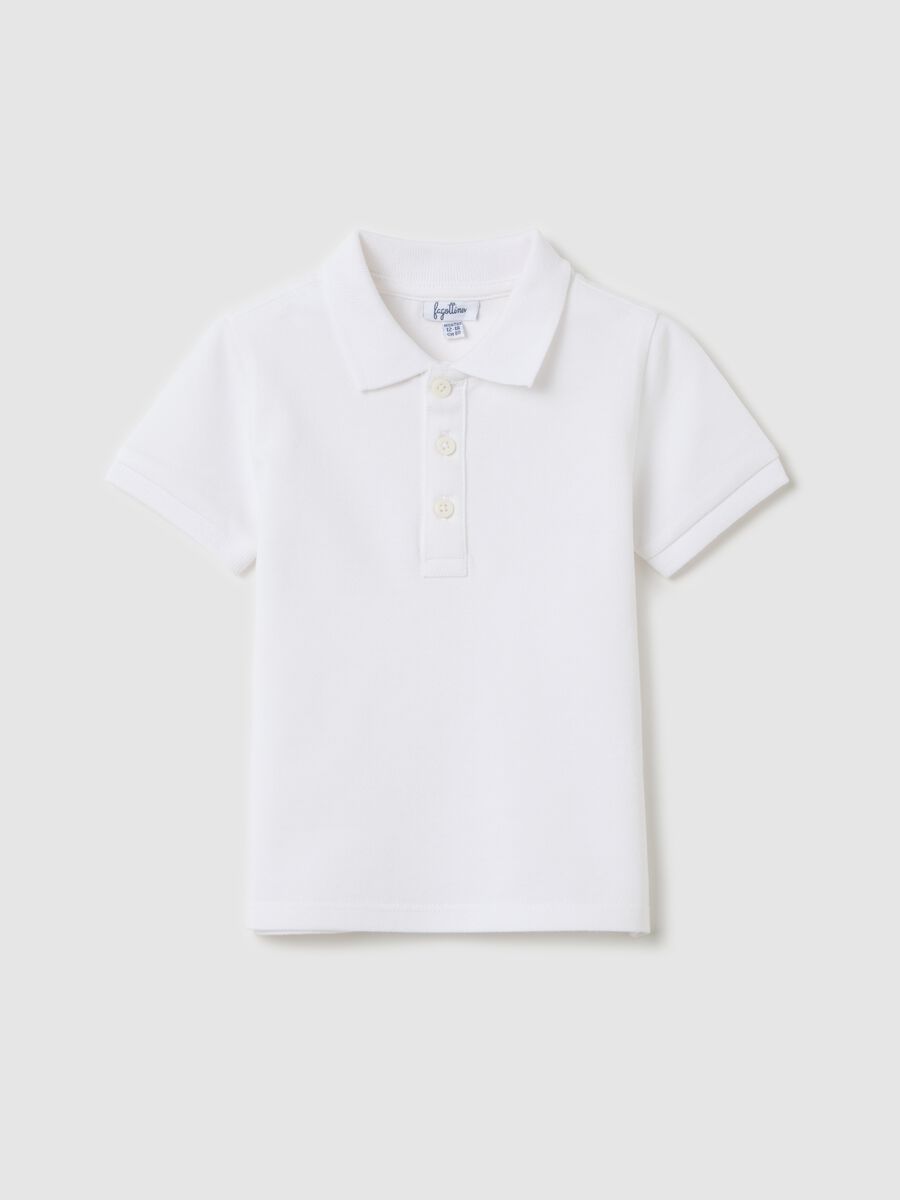 White short-sleeved polo shirt in piquet_0