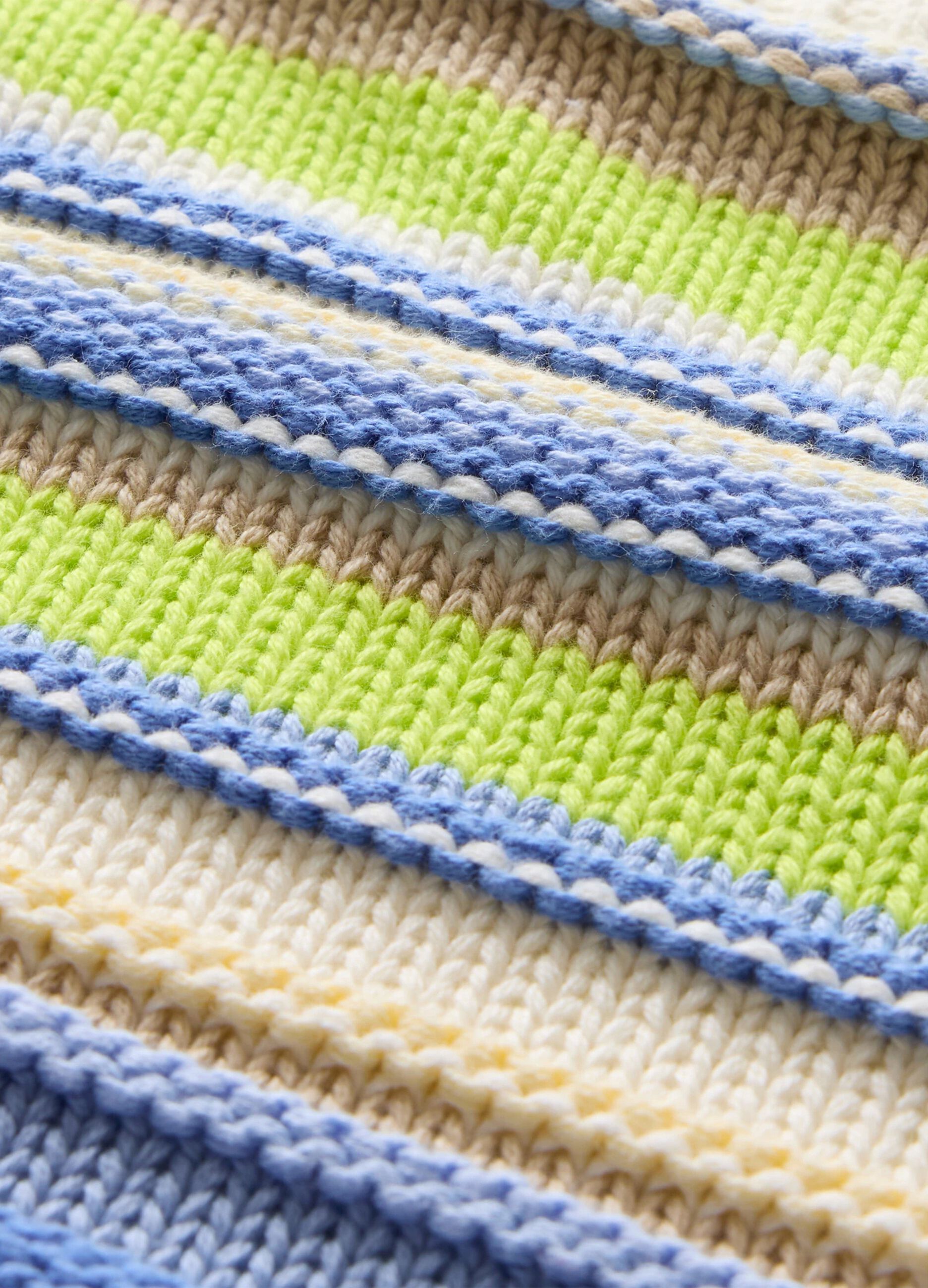 Green and light blue pullover in striped cotton