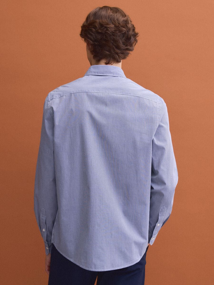 Camicia azzurra in popeline di puro cotone a quadri regular fit_3