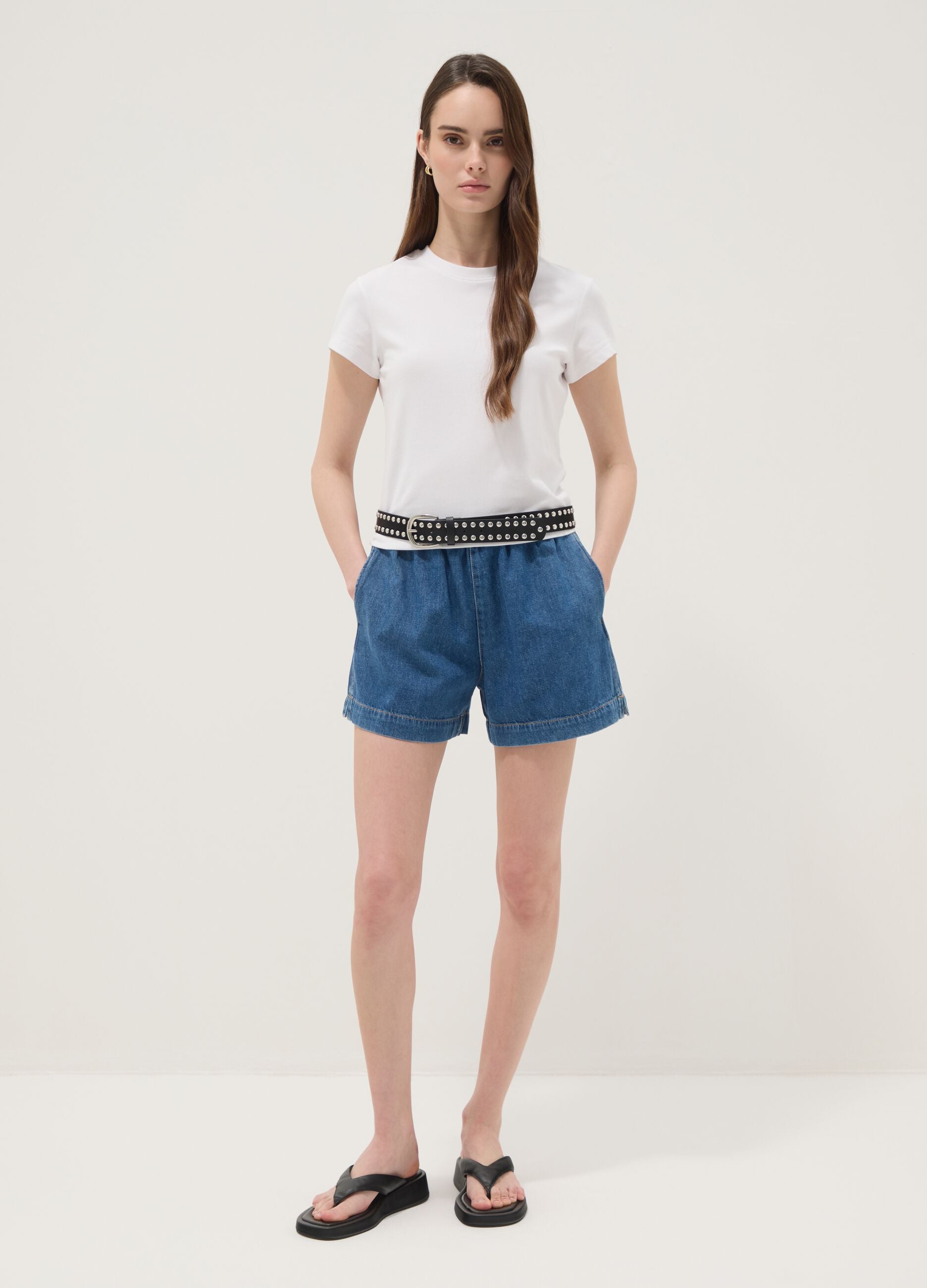 Blue pure cotton denim shorts