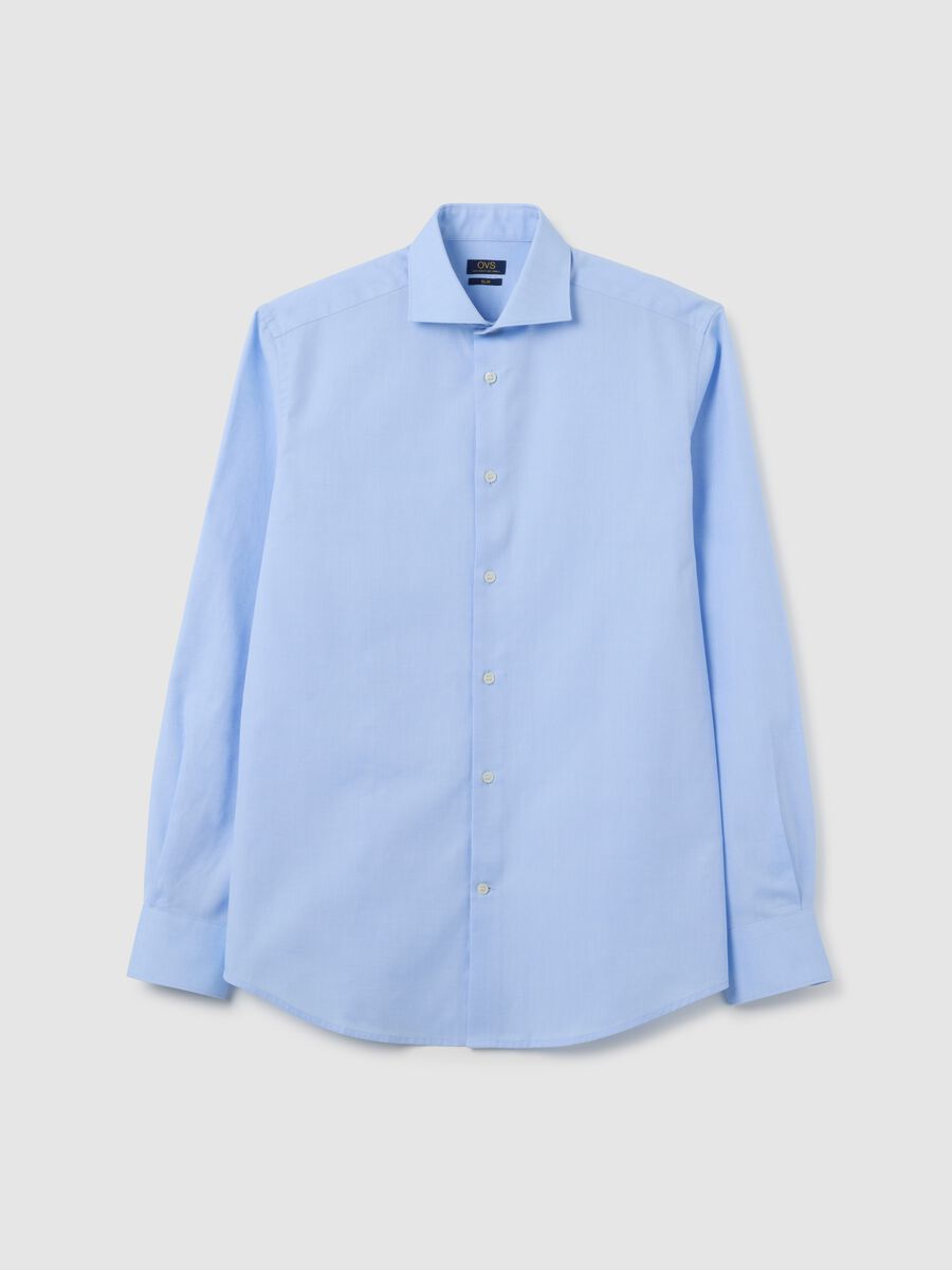 Men's slim fit light blue pure cotton shirt_0