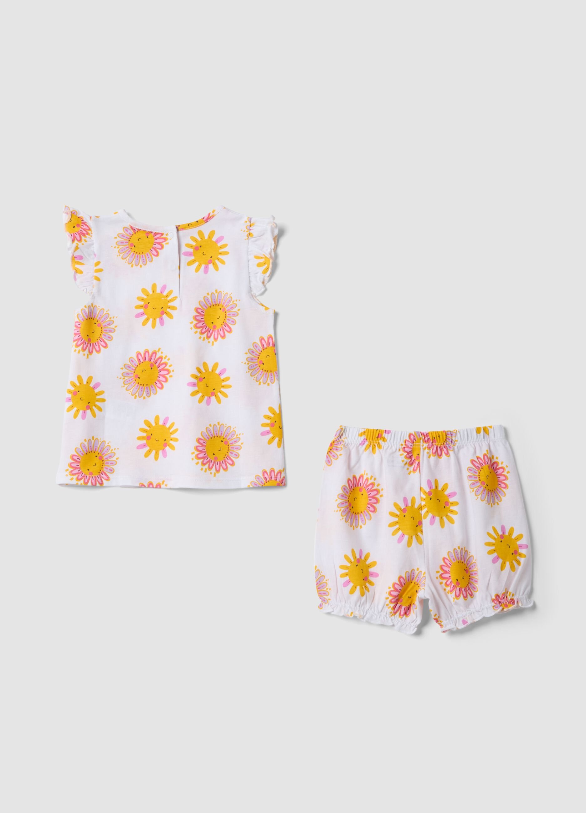 Multicolour pure cotton short baby pyjamas with floral print