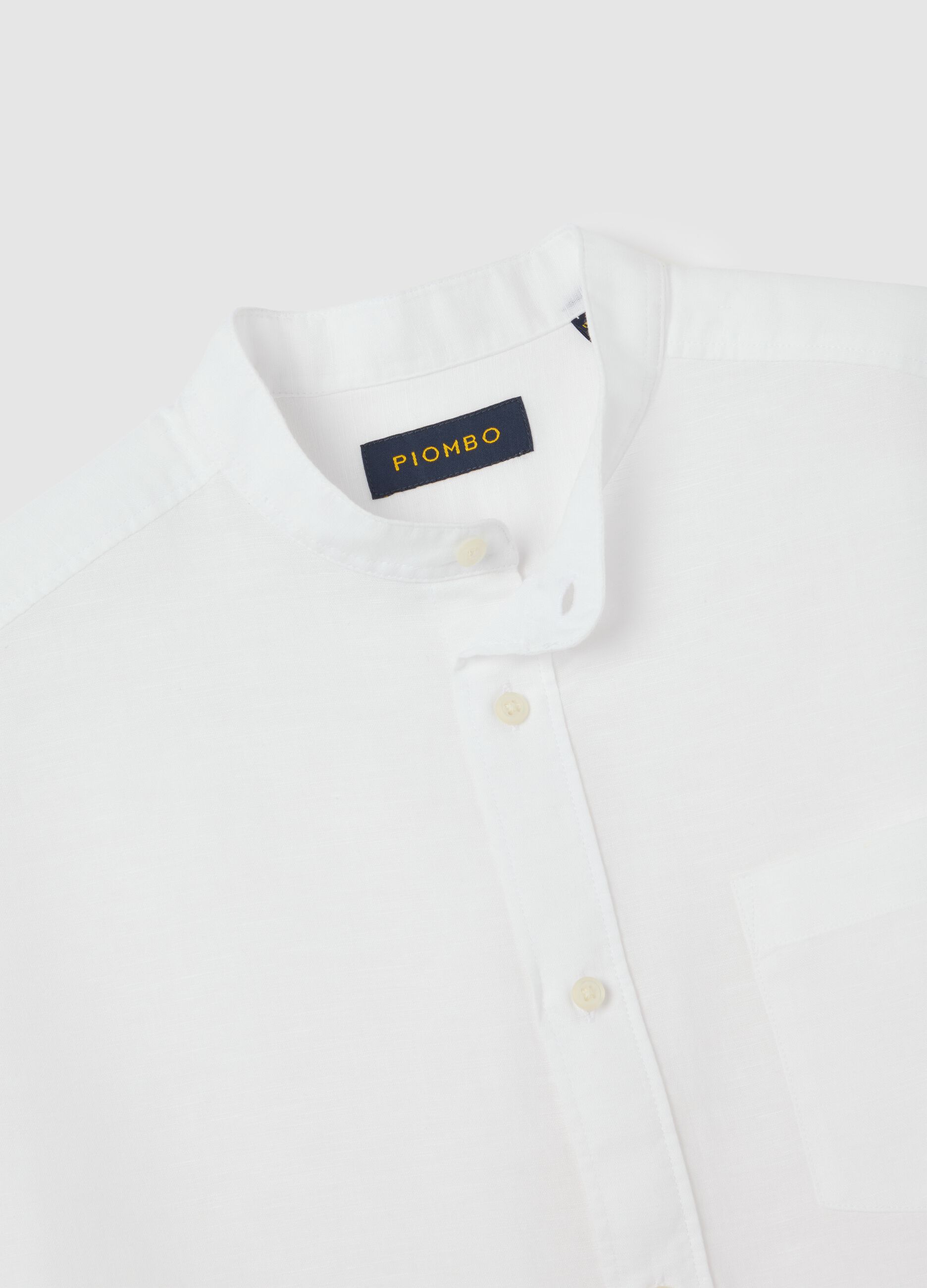 Piombo White Short Sleeve Linen and Cotton Shirt