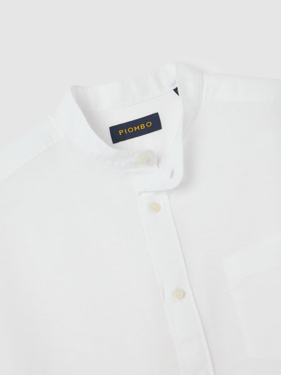Piombo White Short Sleeve Linen and Cotton Shirt_5