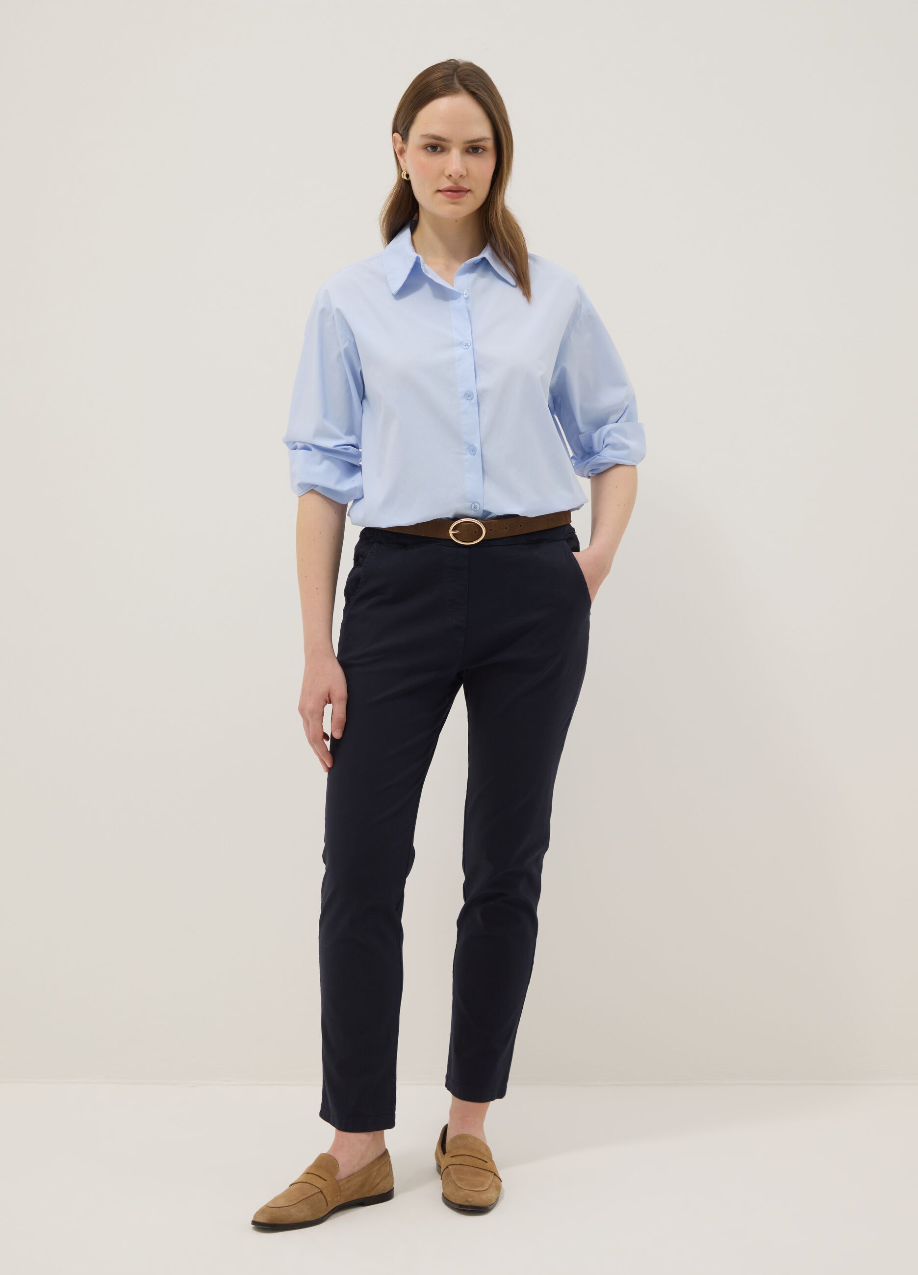Sky-blue pure cotton slim-fit shirt