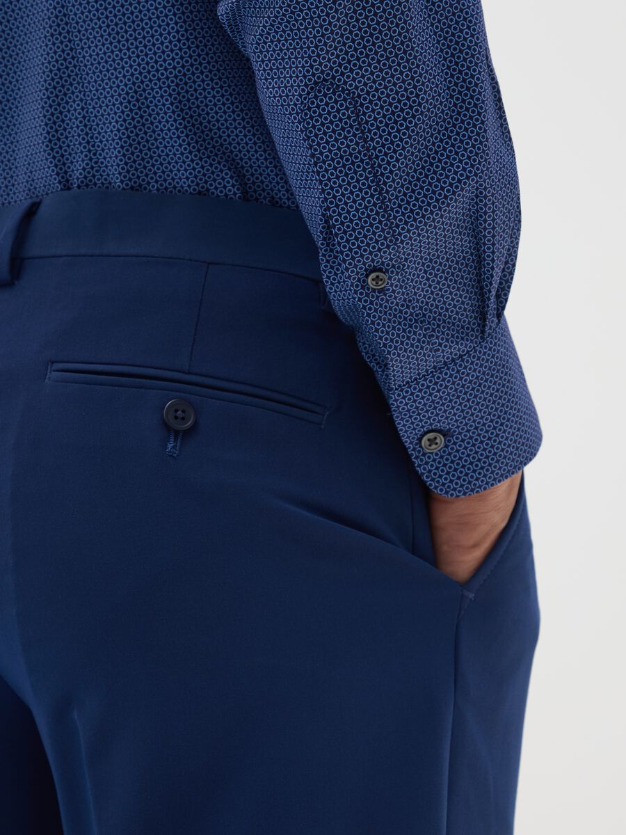 Blue stretch cotton slim fit shirt_3