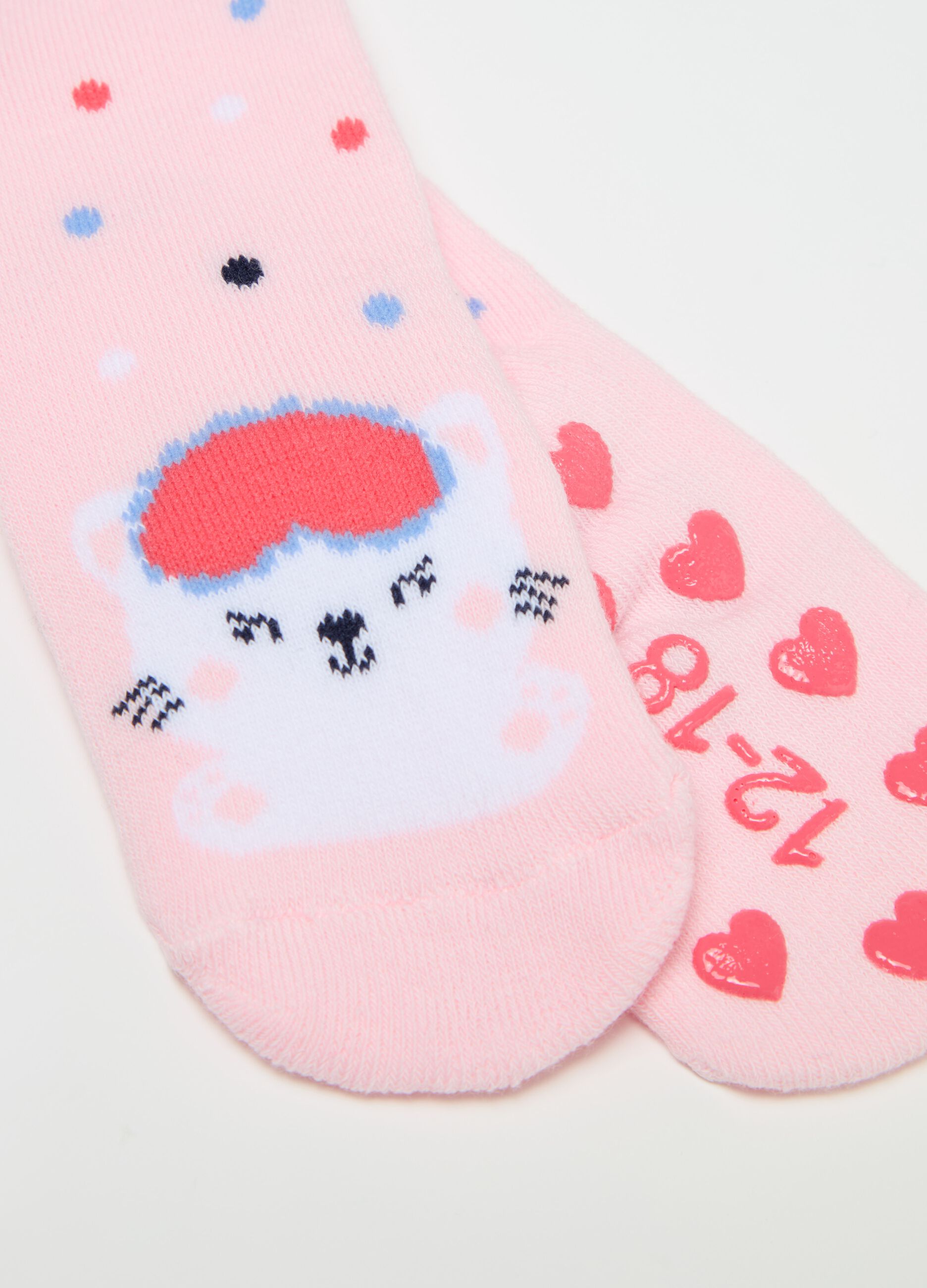 Two-pack slipper socks with stripes and kitten