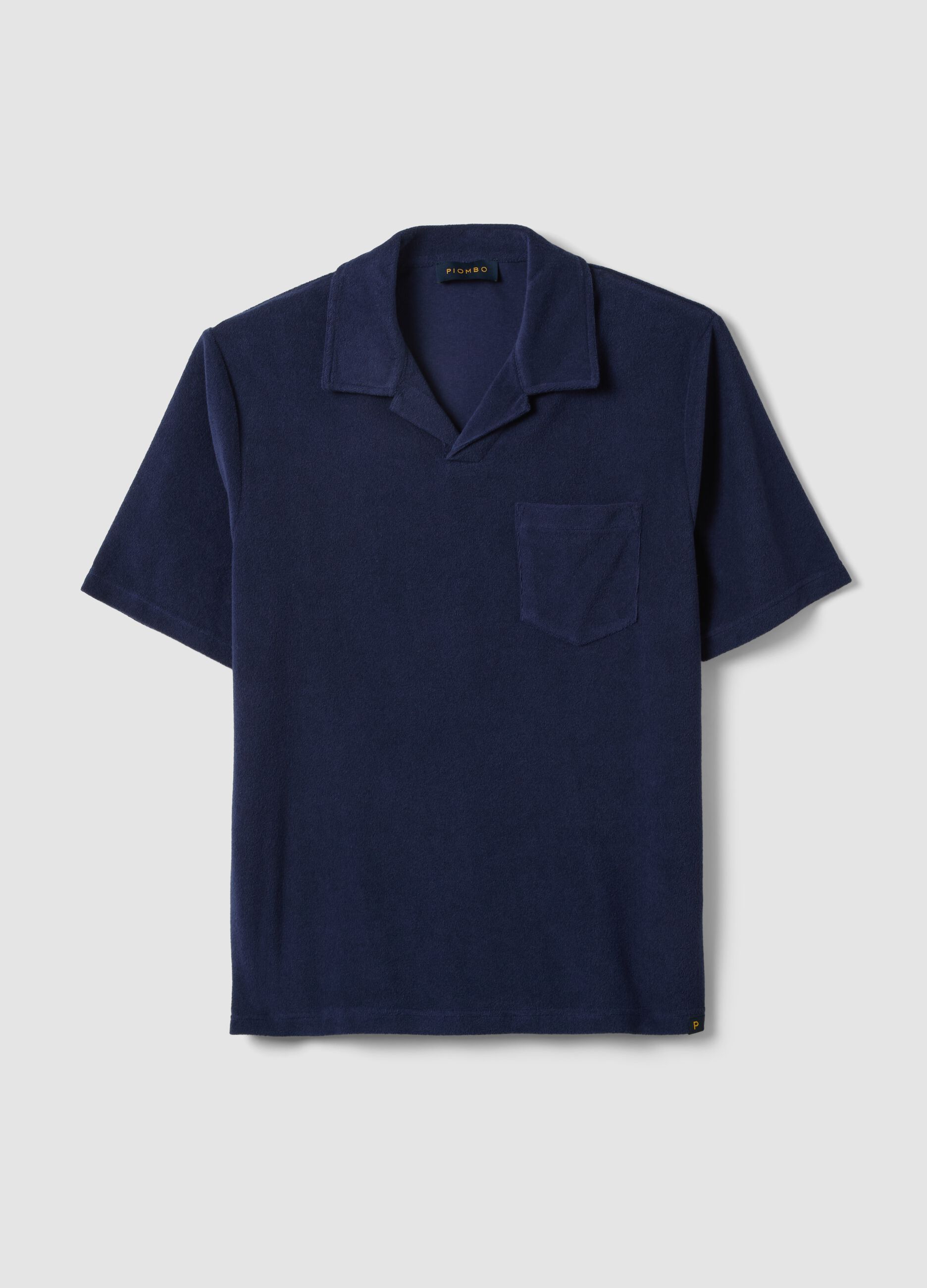 Blue cotton-blend short-sleeve polo shirt, regular fit